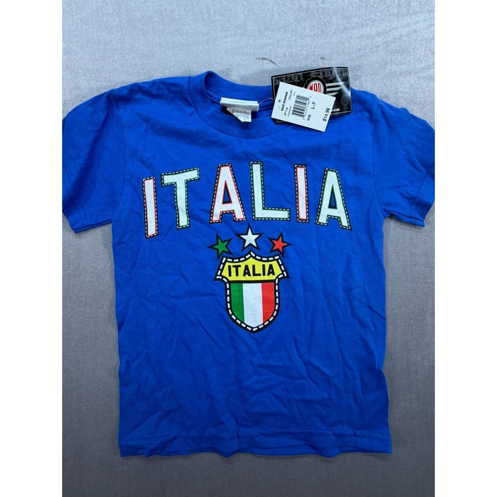 NWT Mad Engine Italy Soccer Kid Shirt Size Large Blue